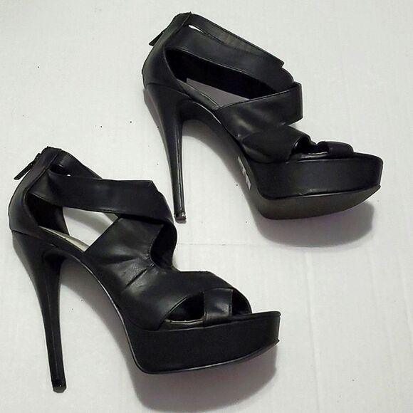 Michael Antonio Black Leather Crossed Party Event Stiletto Heels 7.5 - Picture 7 of 14